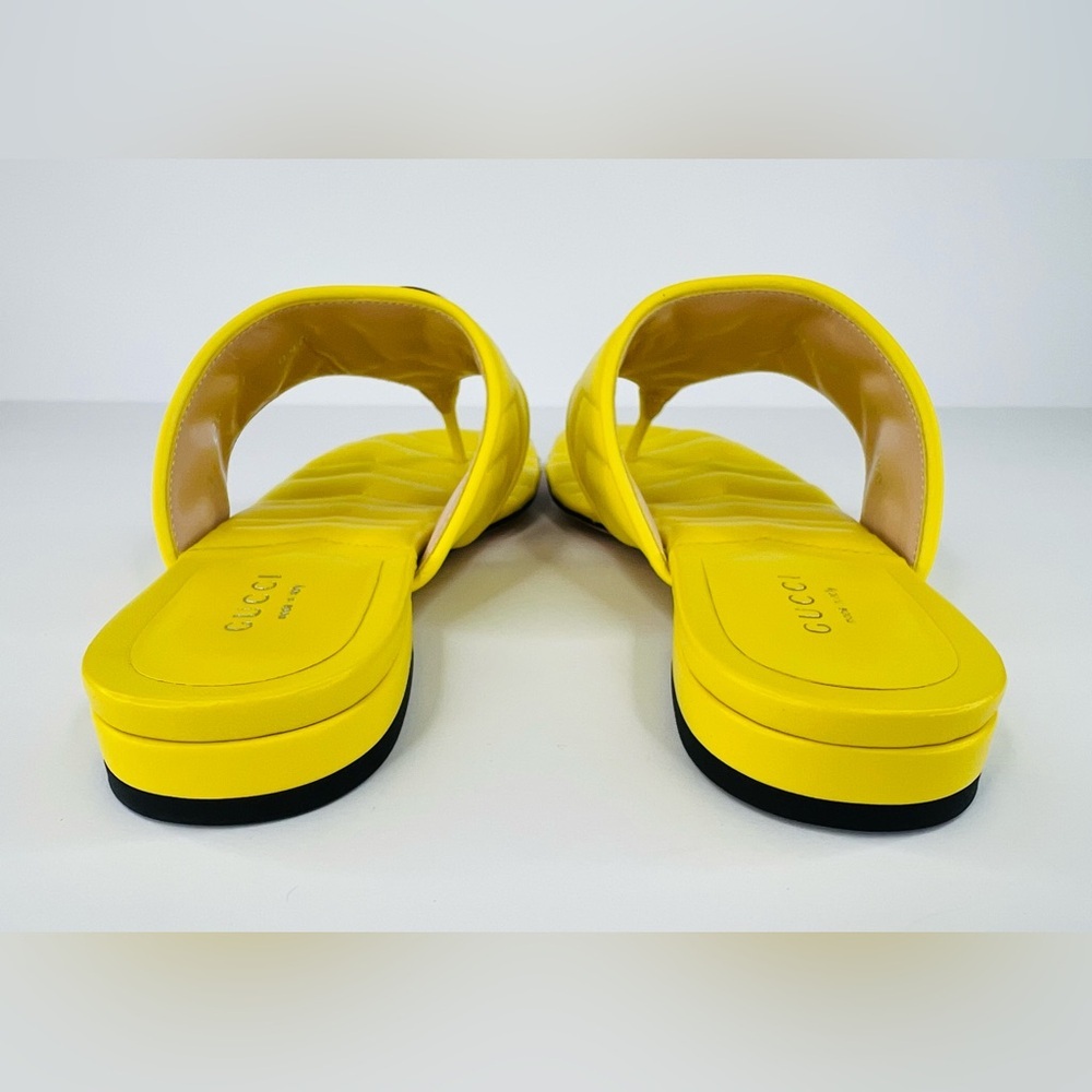 Gucci Marmont Double G Chevron GG Logo Yellow Thong Flat Sandals Size EU 37 - Picture 5 of 11